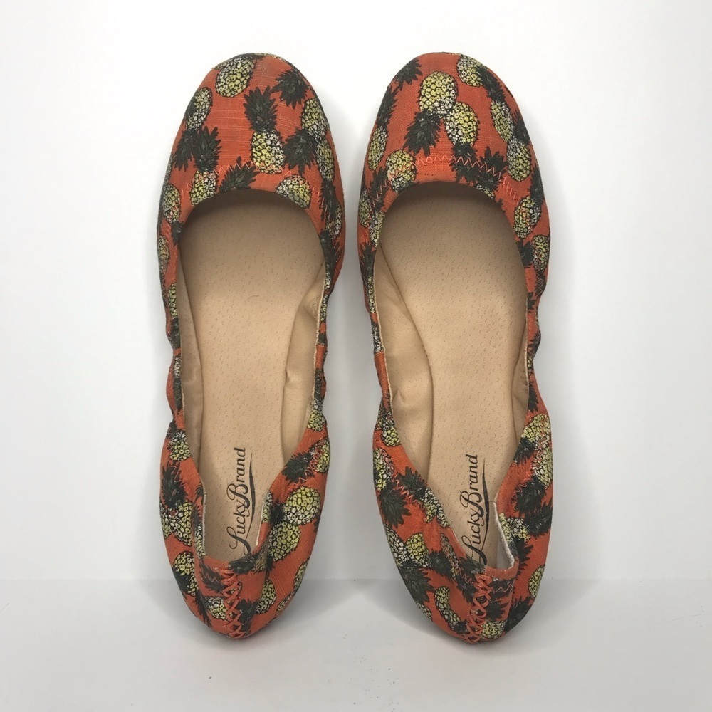 Lucky Brand Emmie Ballet Fabric Flats Womens 8 M Pineapple Canvas Slip On